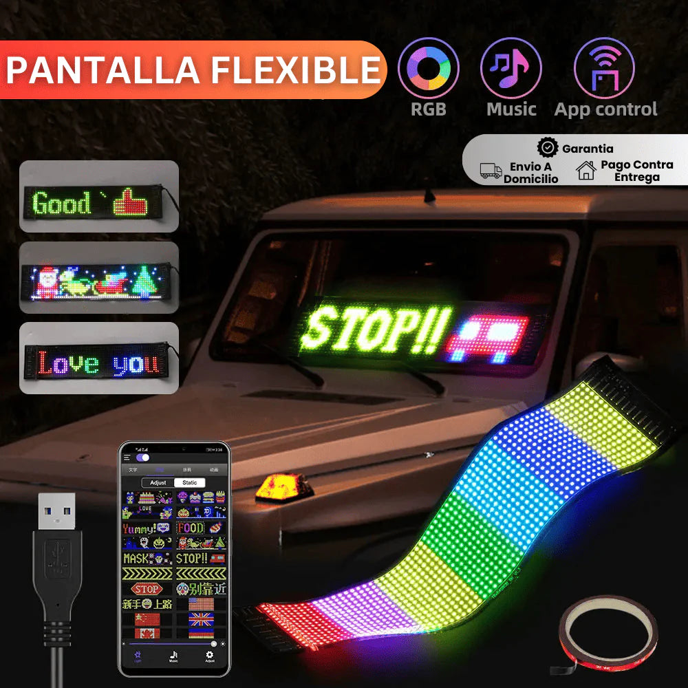 AutoFlex LED™ Pantalla Led Flexible (Para auto o negocio) 🚗💡🏠 + App GRATIS📲