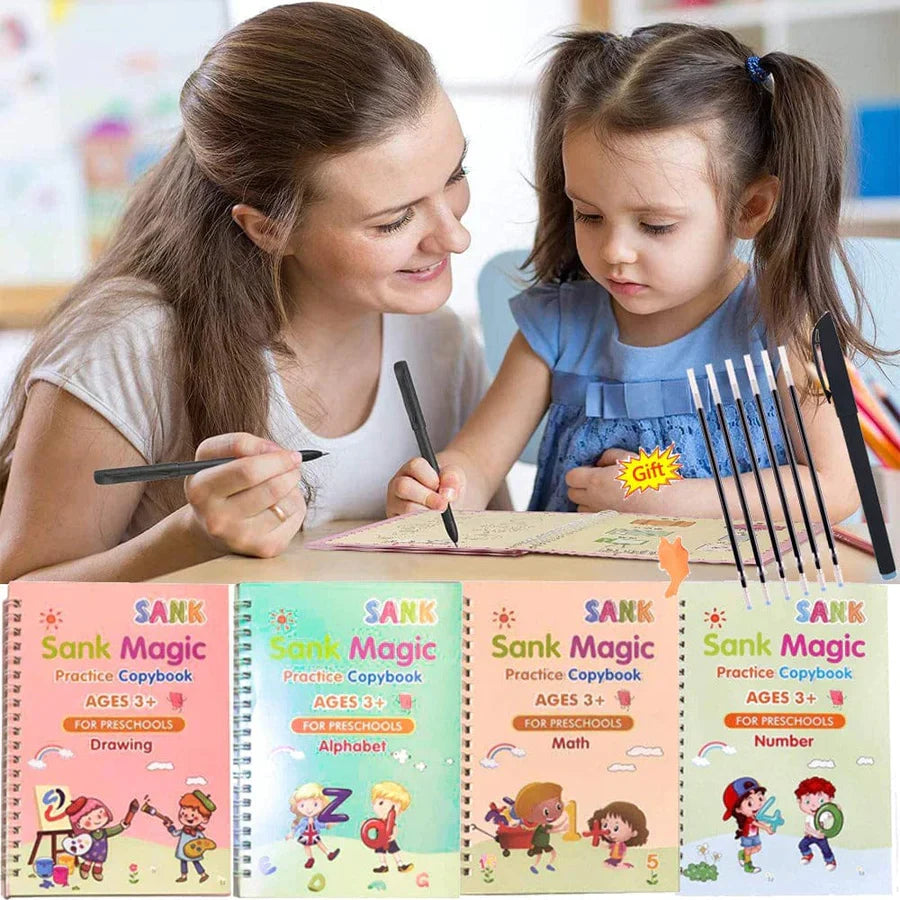 Set Cuadernos Mágicos de Caligrafía Montessori (4 Cuadernos + 10 Lapices Mágicos) ✏️📚